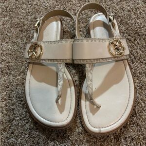 MK White Sandals with Gold Accents